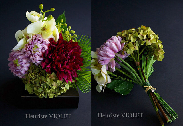 ブーケ フラワーアレンジメント】 ラベンダーカラーのマムと胡蝶