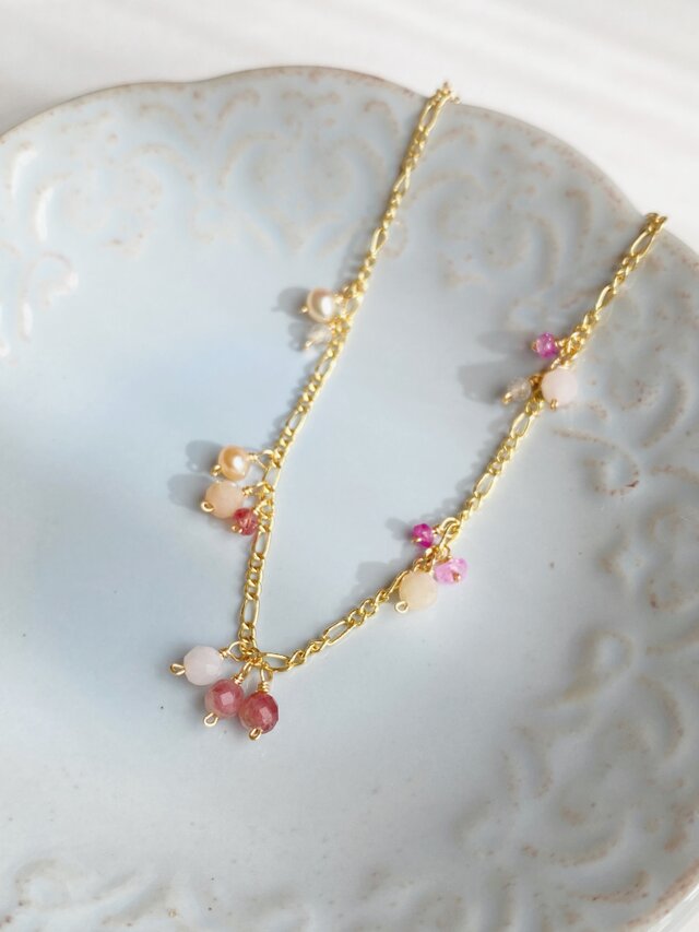 再販 14kgf 桃色のブレスレット ピンクトルマリンとピンクサファイア