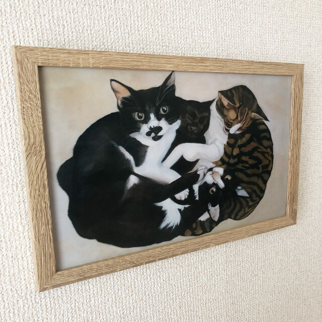 猫イラスト「なかよし四ひき」（複製画） | iichi 日々の暮らしを
