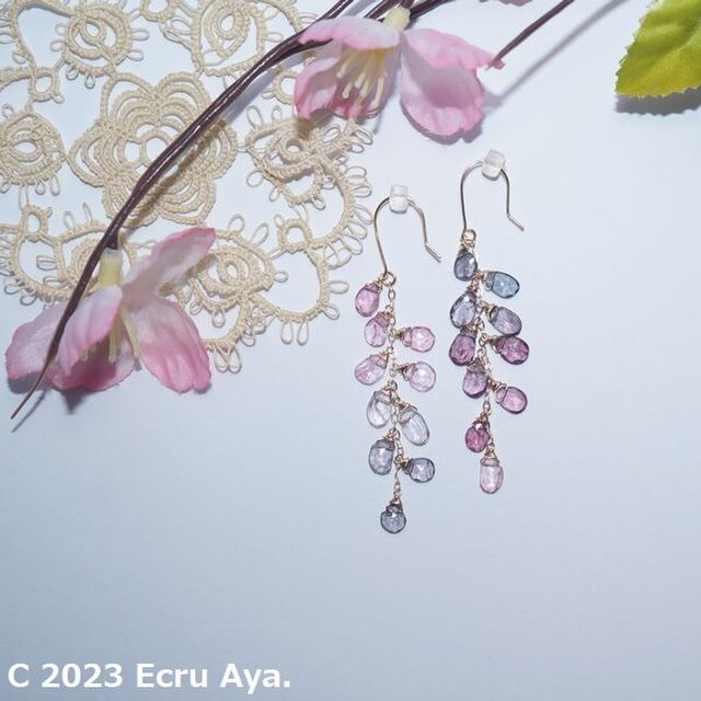 *桜酔Ⅱ*艶やかな桜をイメージしたスピネルのアシンメトリーピアス