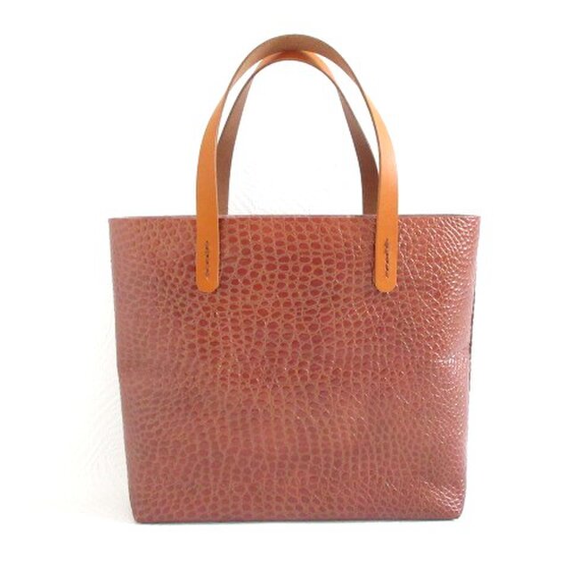 【アウトレットライン】《牛革》オールハンドソーイング・パールブラウン・型押しクロコ・一枚革のミニトート・077