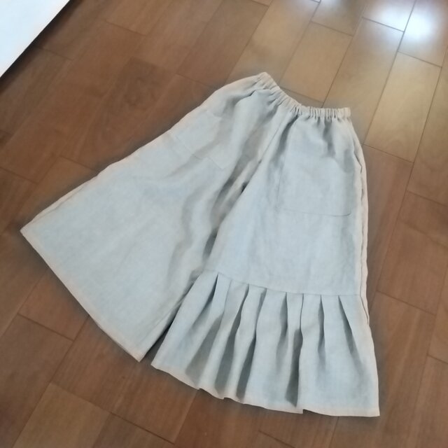 ダーク生成りリネンアシンメトリーガウチョパンツ