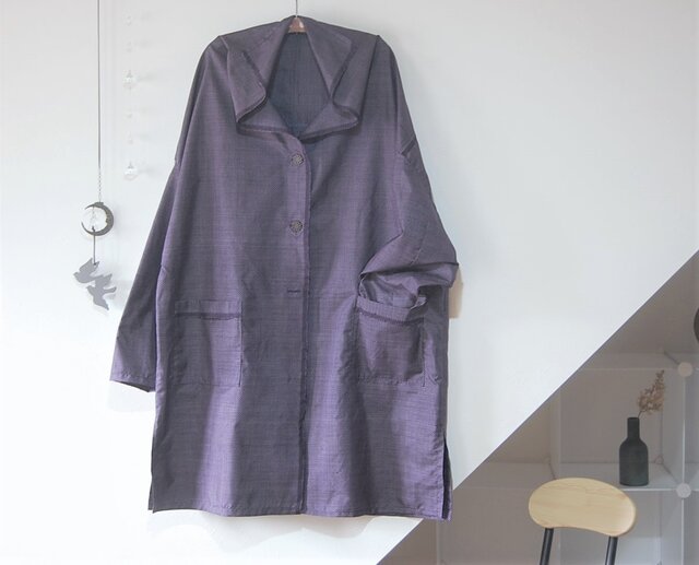 展示品 大島紬 深紫いろのライトコート 着物リメイク | iichi 日々の 