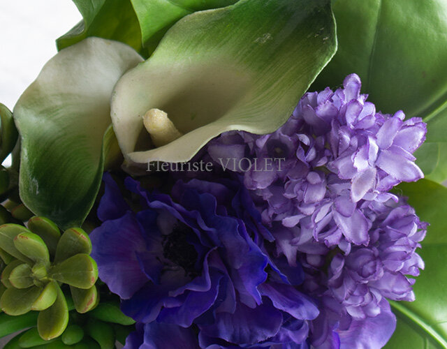 ブーケ アレンジメント】グリーンとパープルグラデーションの多肉植物