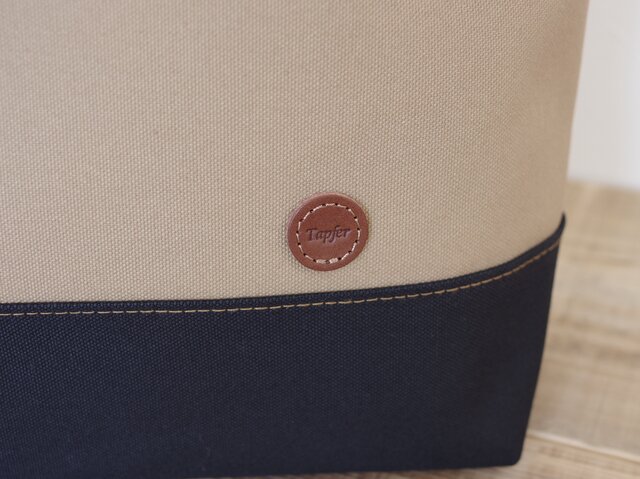 レザーハンドル帆布トートバッグ A4横長 マッシュルーム