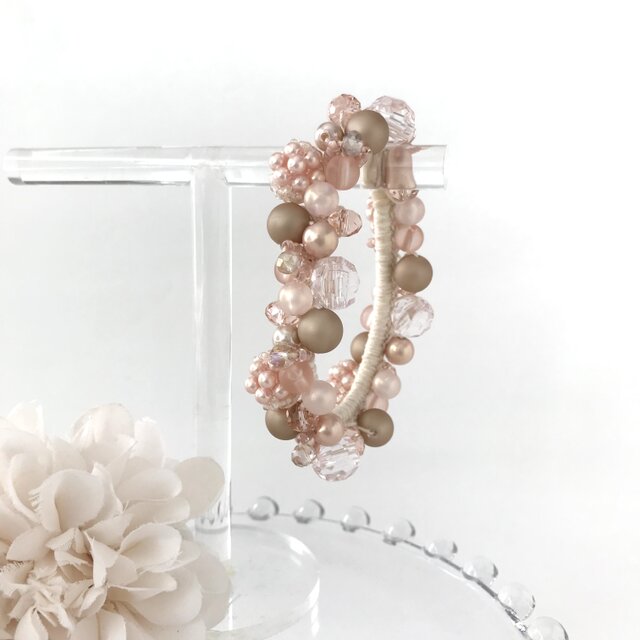 桜色 の ビーズボール ビジュー クロッシェ シュシュ ピンク ヘアゴム