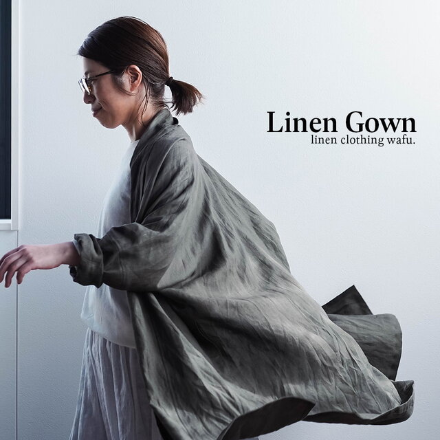 wafu.【リネンローブ】かんたんコーデの ショールカラーローブ ／ローズミスト wafu.【リネンローブ】かんたんコーデの ショールカラーローブ