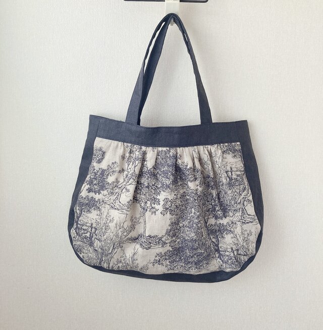 リネンのギャザーバッグ（フォレスト）