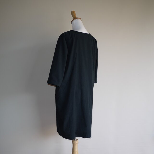 【★美品★】MHL.コットン ワンピース 定価30,800円 ひざ丈 七分袖 黒 ☆美品☆】MHL.コットン ワンピース 定価30,800円 ひざ丈 七分袖