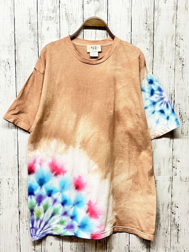 タイダイ染め Tシャツ　XLサイズ　曼荼羅　ベージュ　Hippies Dye HD18-91