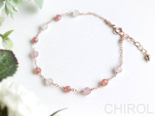 ローズクォーツとインカローズ の ブレスレット/ 14KGF PINK【桜