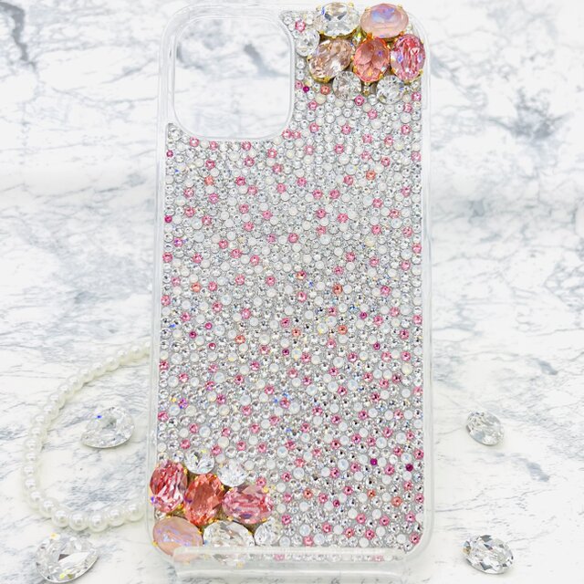 スワロフスキー ビジュ盛り スマホケース キラキラ スマホカバー 春 桜