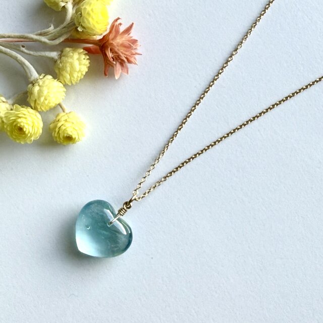 【再販】 アクアマリン 1粒 ネックレス ハート 14kgf　誕生石　3月　ペンダント　ペントップ