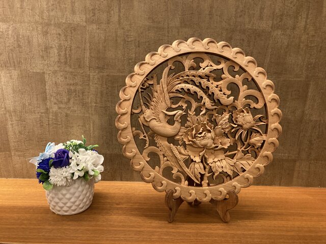 鳳凰牡丹 38cm（龍・鳳凰) 参次元彫刻 | iichi 日々の暮らしを