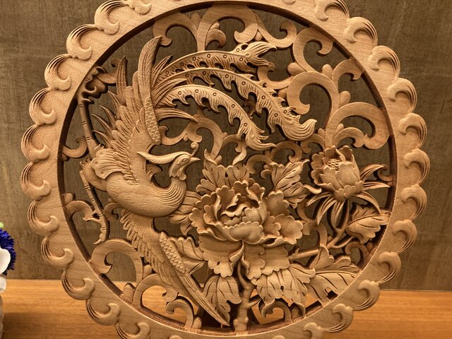 鳳凰牡丹 38cm（龍・鳳凰) 参次元彫刻 | iichi 日々の暮らしを
