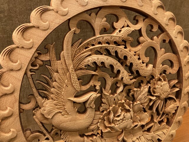 鳳凰牡丹 38cm（龍・鳳凰) 参次元彫刻 | iichi 日々の暮らしを