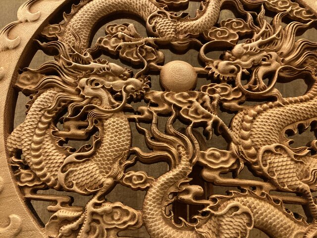 双龍戯珠 38cm（龍・竜・雲) 参次元彫刻 | iichi 日々の暮らしを