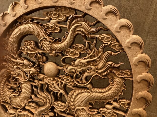 双龍戯珠 38cm（龍・竜・雲) 参次元彫刻 | iichi 日々の暮らしを