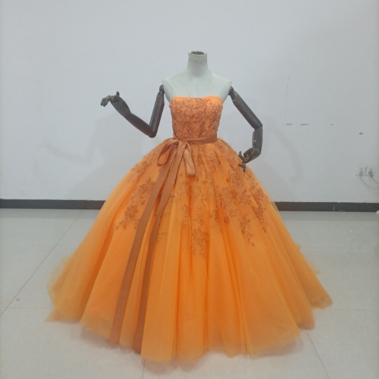 オレンジ  カラードレス  人気上昇  Vネック  ベアトップ 高品質！ 2次会ロングドレス