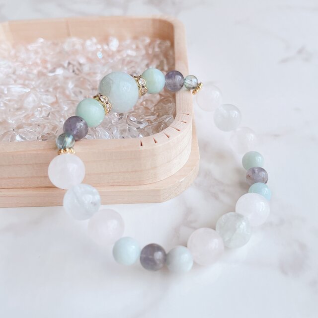 高品質潤艶アクアマリン薔薇彫り☓希少アクアマリンヘマタイト共生デザブレ 高品質潤艶アクアマリン薔薇彫り☓希少アクアマリンヘマタイト共生