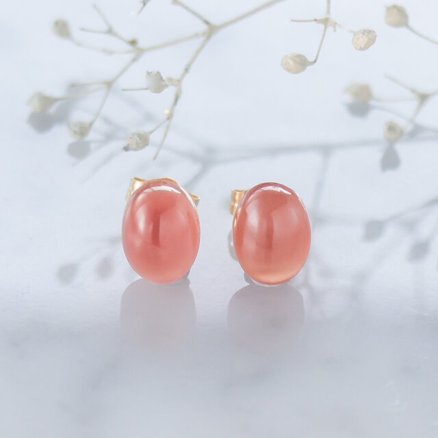 インカローズのひとつぶカボション・ピアス～14KGF