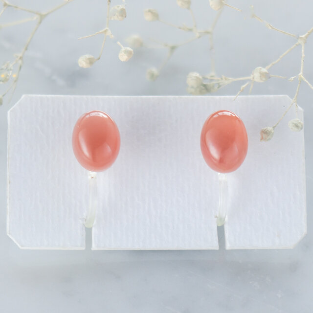 インカローズのひとつぶカボション・イヤリング(ノンホールピアス)