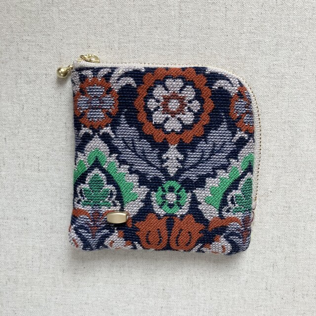 【送料無料】コインケース　キーケース　お薬ポーチ　ネイビーの紋様織