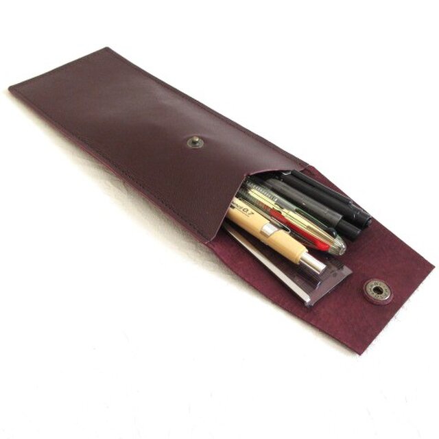 フラットペンケース《ゴートスキン》ダークワイン・ナチュラルスムース・0124
