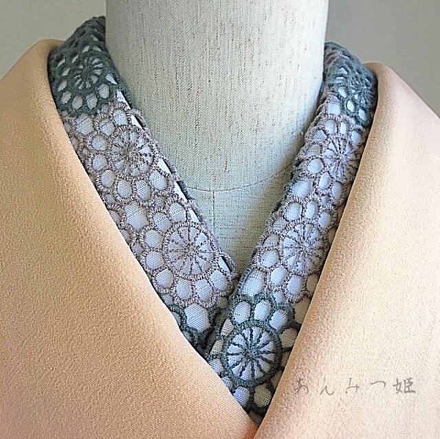 レースの半衿 お花レース 黒×カーキ | iichi 日々の暮らしを