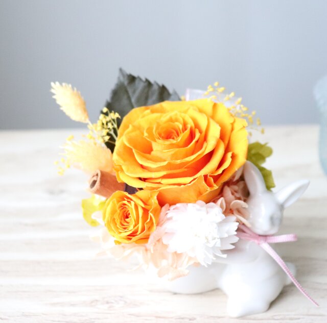 プリザーブドフラワー アレンジ ガラスの器のプリザーブドフラワーアレンジ（再販