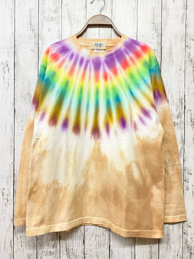 タイダイ染め 長袖Tシャツ　Mサイズ 　ネイティブダイ　ベージュ HD19-06