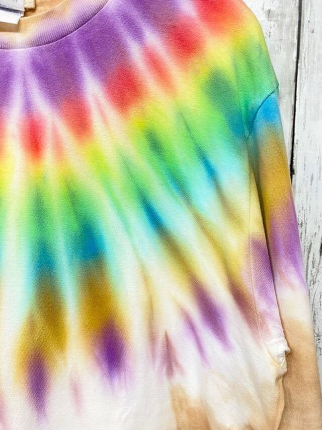 タイダイ染め 長袖Tシャツ Mサイズ ネイティブダイ ベージュ HD19-06