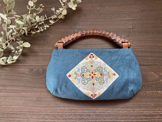 帯刺繍ボタン一閑張りバック 帯一閑張りバック 帯刺繍ボタン一閑張りバック オンラインショップ限定