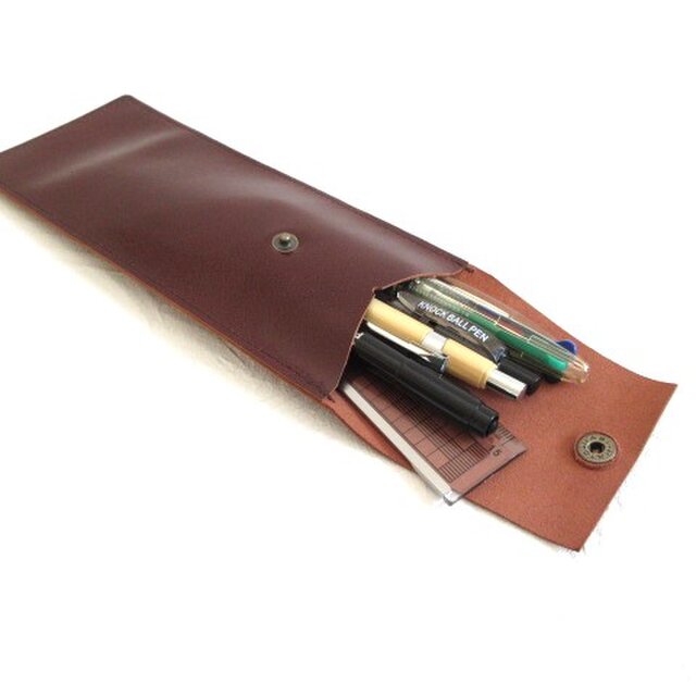 フラットペンケース《カーフスキン》ブラウン・スムース・0127