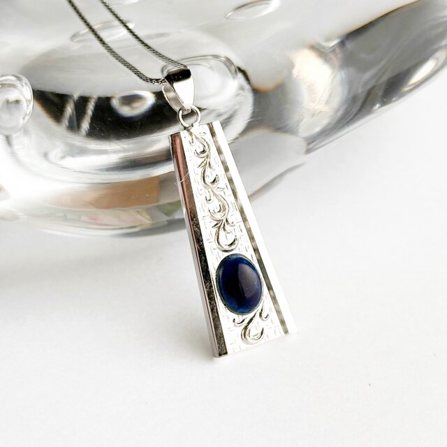 末広 【Navy Blue】七宝焼ペンダント 純銀張七宝