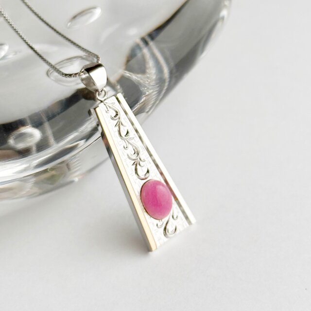 末広【Pink】七宝焼ペンダント 純銀張七宝