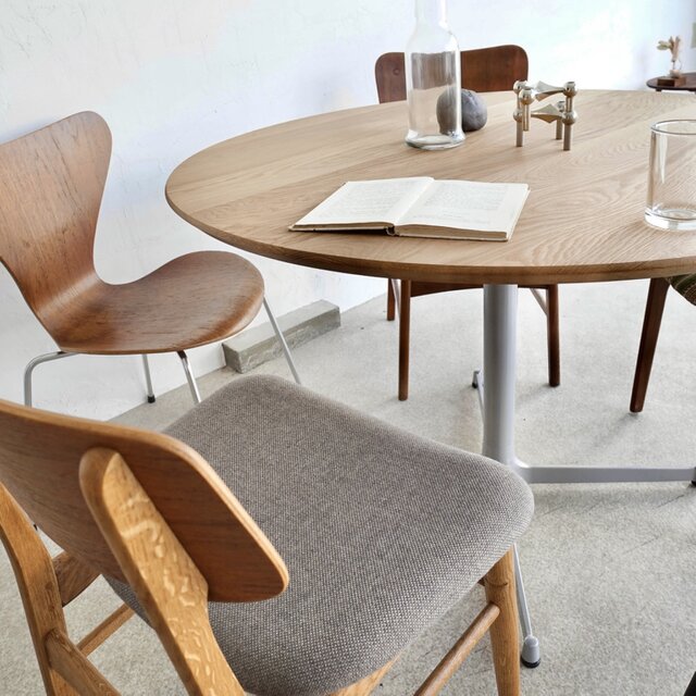 直径110cm/OAK無垢材/高さ指定/脚カラー選択/丸テーブル/オーク/ラウンドテーブル/ダイニングテーブル/一本脚