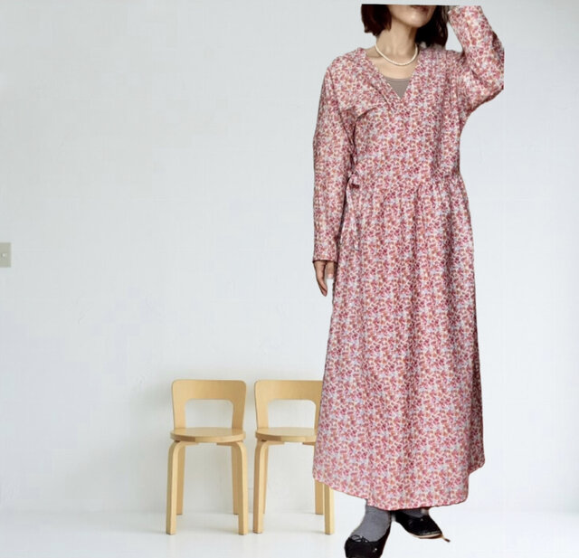 未使用◇会津木綿　HARAPPA　はらっぱ　カシュクールワンピース 未使用◇会津木綿 HARAPPA はらっぱ カシュクールワンピース