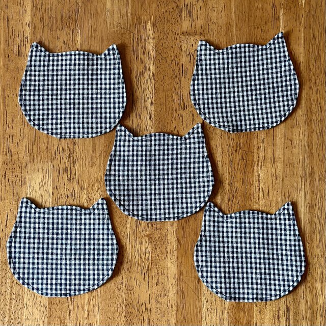 チェックの可愛い猫モチーフコースター♪5枚セット