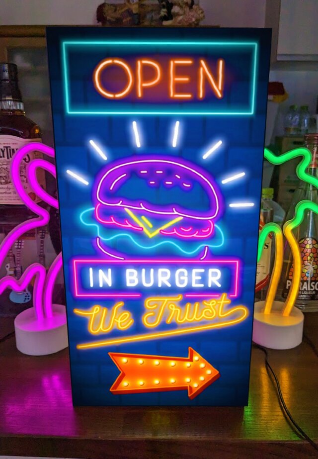 Lサイズ】ハンバーガー カフェ ダイナー BAR サイン ランプ 看板 置物 アメリカン ライトBOX 電飾看板 iichi  日々の暮らしを心地よくするハンドメイドやアンティークのマーケットプレイス