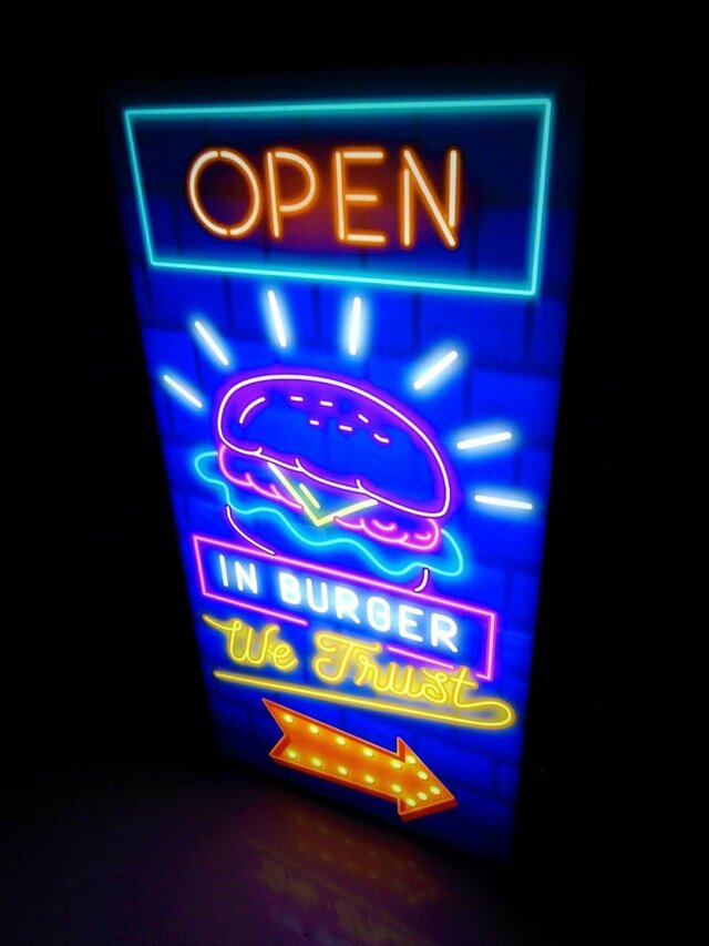 バーガーカフェ オープン 看板 ライトBOX 置物 アメリカン雑貨