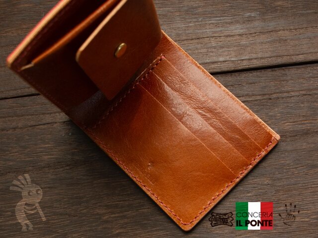 イタリアンレザー マヤ 手縫い二つ折り財布 レッド | iichi 日々