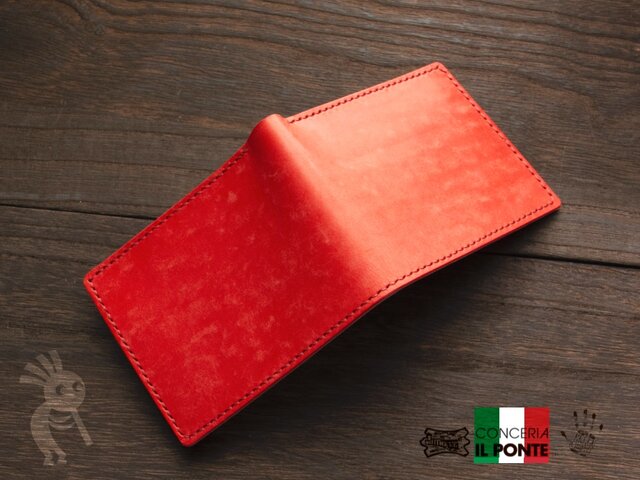 イタリアンレザー マヤ 手縫い二つ折り財布 レッド | iichi 日々