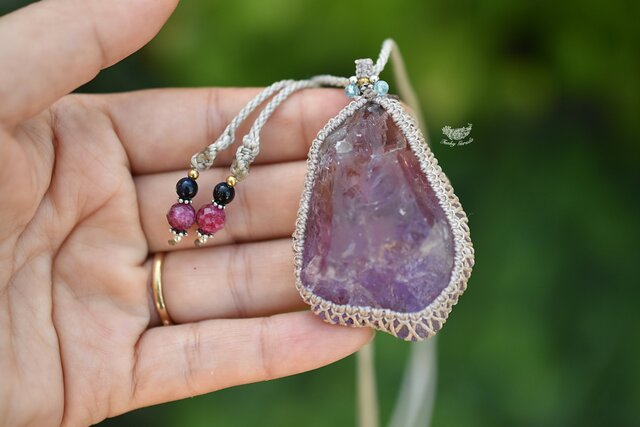 シトリングラデーション☆アメジスト原石 マクラメネックレス1015