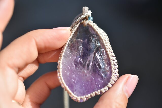 シトリングラデーション☆アメジスト原石 マクラメネックレス1015