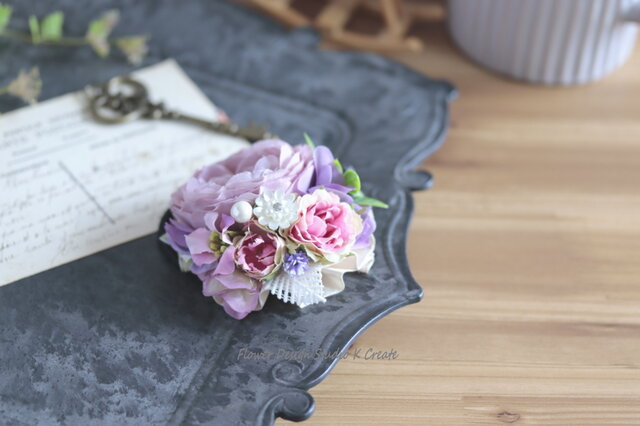 モーブピンクの薔薇のヘアゴム お花 ヘアゴム 薔薇 バラ ヘアゴム