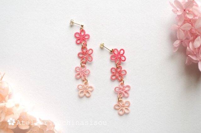 みっちゃんです。フラワーカービングピアス　ダブレットカービング　希少 みっちゃんです。フラワーカービングピアス ダブレットカービング 希少