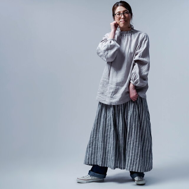 美品♡wafu シャーリングリネンブラウス　わふ　L　トップス t041e-hzk1-01.jpg