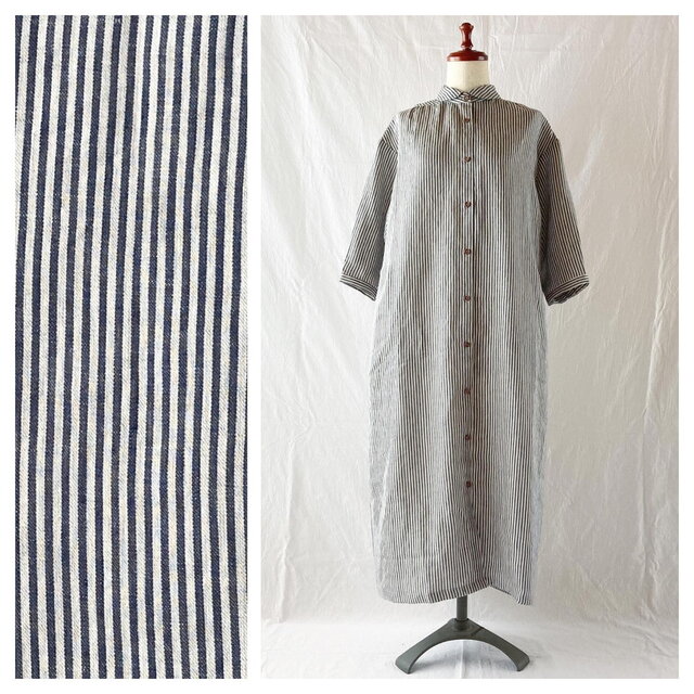 レディのためのハイヌーンワンピース（5分袖）：115cm丈（ハンサムストライプ）