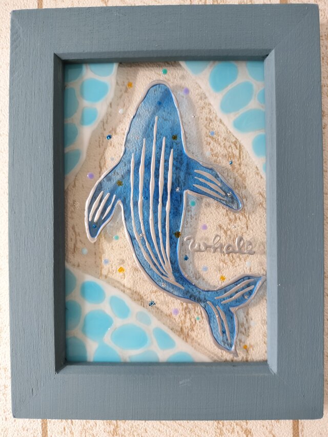 送料無料*ステンドグラス風*クジラ･シンプル･縁取りシルバー♪